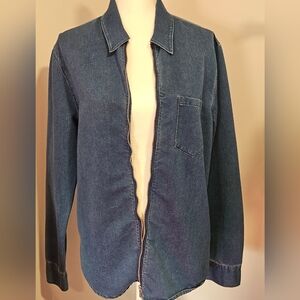 H&M Women's Casual Cotton Blend Blue Jean Jacket Zip Up Collared Size Medium